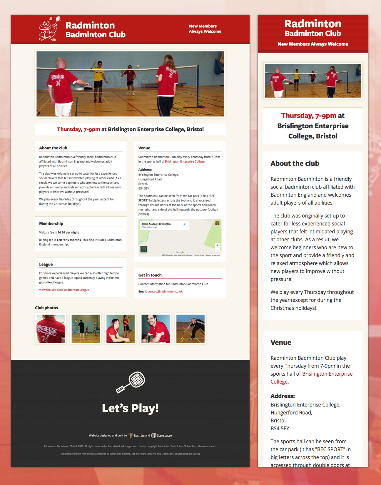 Radminton Badminton Club Website