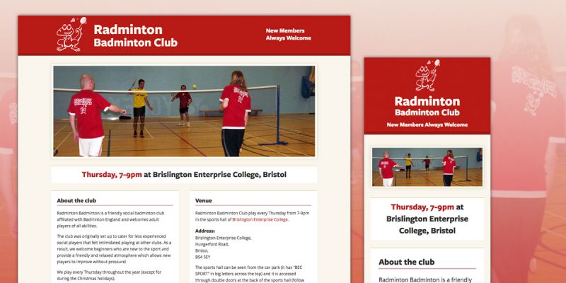 Radminton Badminton Club Website