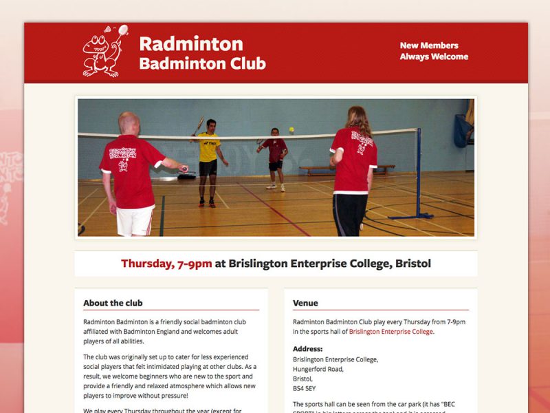 Radminton Badminton Club Website